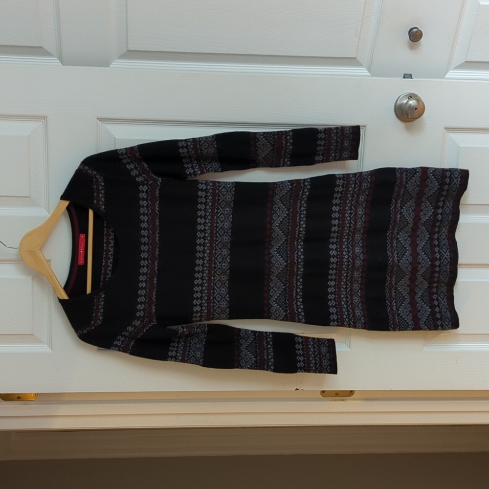 Krimsin Klover long sleeve sweater dress, dark grey, size medium, 100% wool.